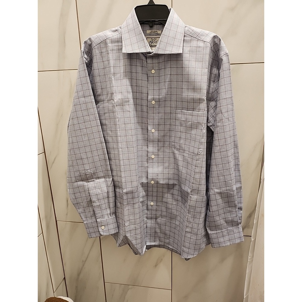 Jos A Bank 1905,Plaid Dress Shirt,Non Iron, Tailored Fit,Blue,Size 16 1/2-34 (L)